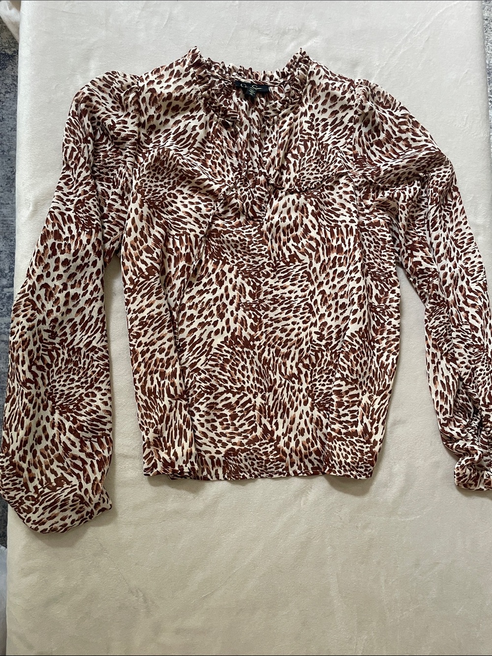 Jessica Simpson Brown and Cream Animal-Print V-Neck Blouse